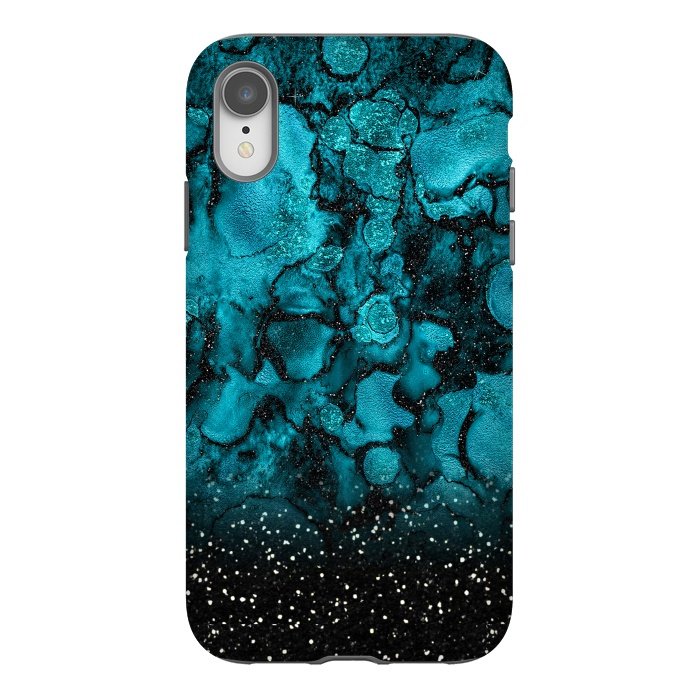 iPhone Xr StrongFit Indigo Blue Marble and Black Glitter by  Utart
