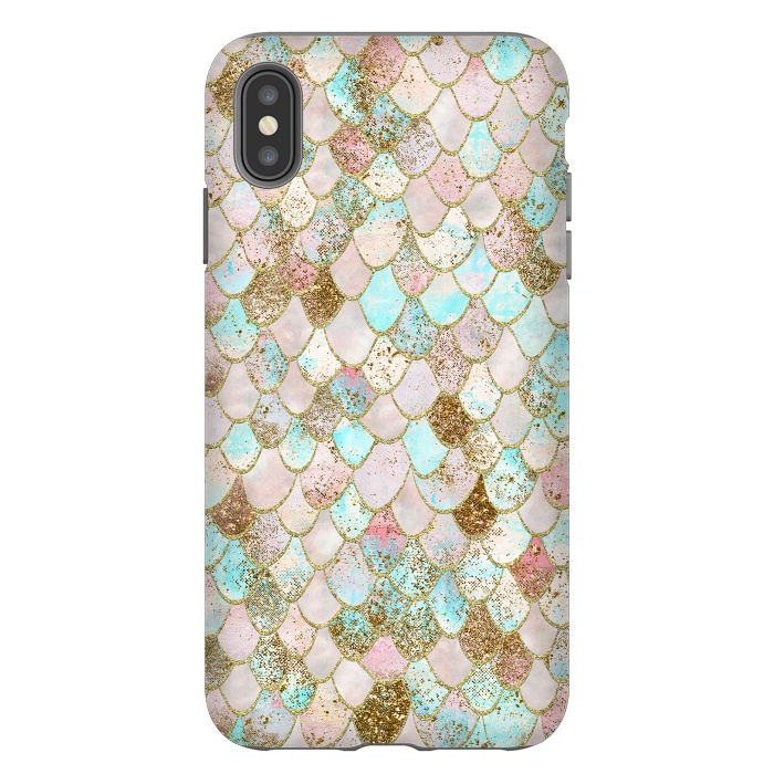 iPhone Xs Max StrongFit Watercolor Wonky Gold Glitter Pastel Summer Mermaid Scales  by  Utart
