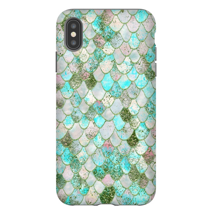 iPhone Xs Max StrongFit Wonky Seafoam Watercolor Glitter Mermaid Scales by  Utart