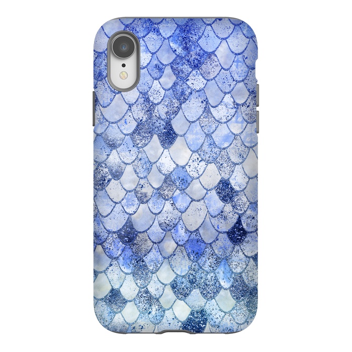 iPhone Xr StrongFit Blue Summer Wonky Watercolor and Glitter Mermaid Scales by  Utart