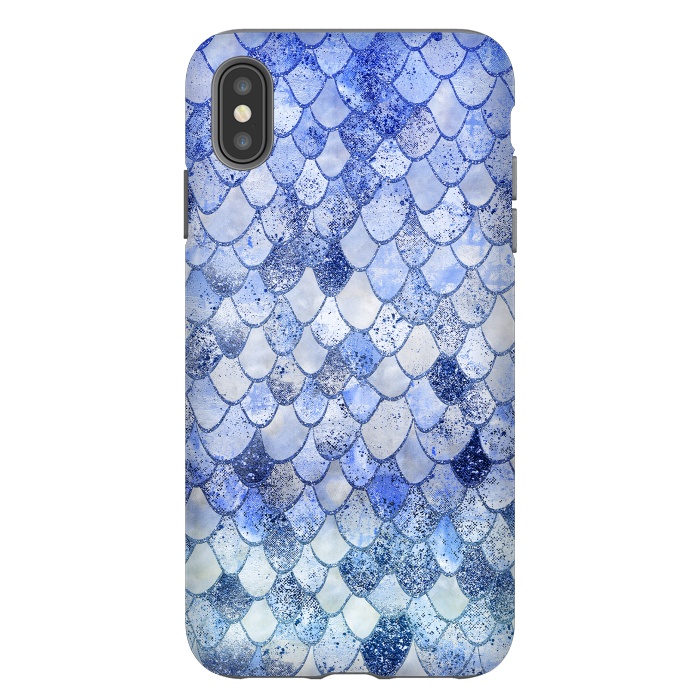 iPhone Xs Max StrongFit Blue Summer Wonky Watercolor and Glitter Mermaid Scales by  Utart
