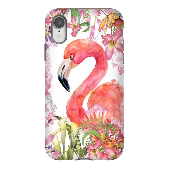 iPhone Xr StrongFit Flamingo in Flower Jungle by  Utart