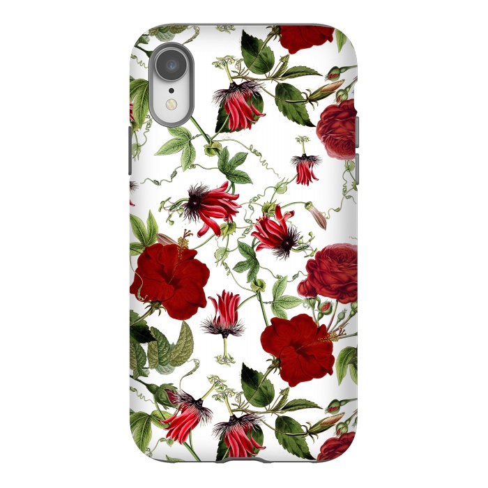 iPhone Xr StrongFit Red Hibiscus and Passiflora Pattern on White by  Utart