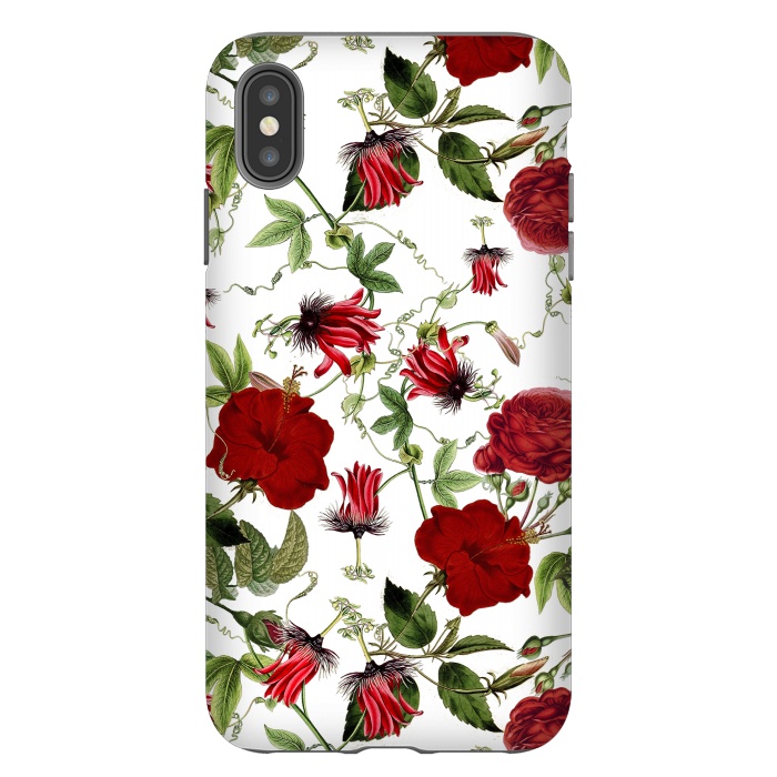 iPhone Xs Max StrongFit Red Hibiscus and Passiflora Pattern on White by  Utart
