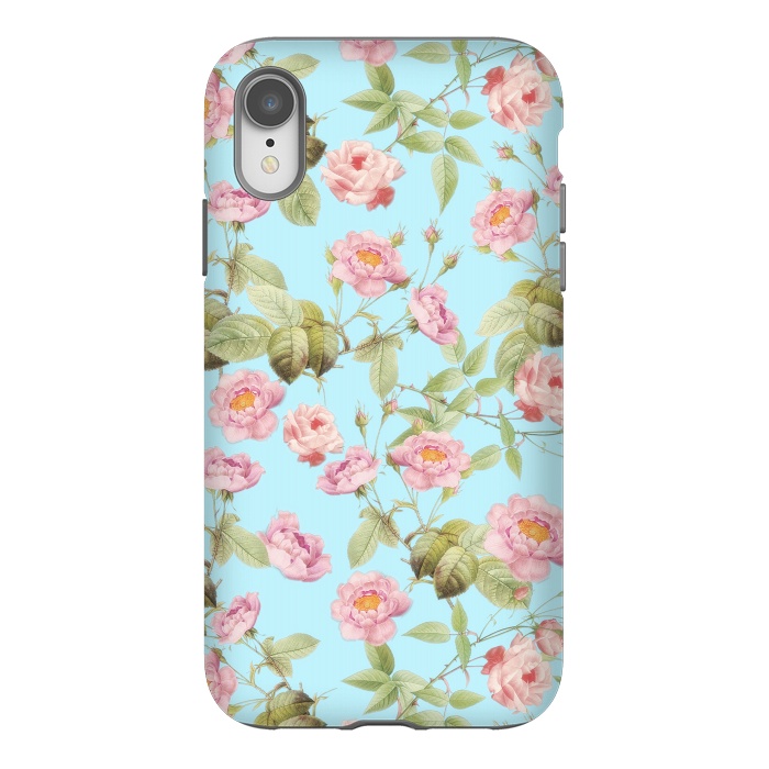 iPhone Xr StrongFit Pastel Teal and Pink Roses Pattern by  Utart