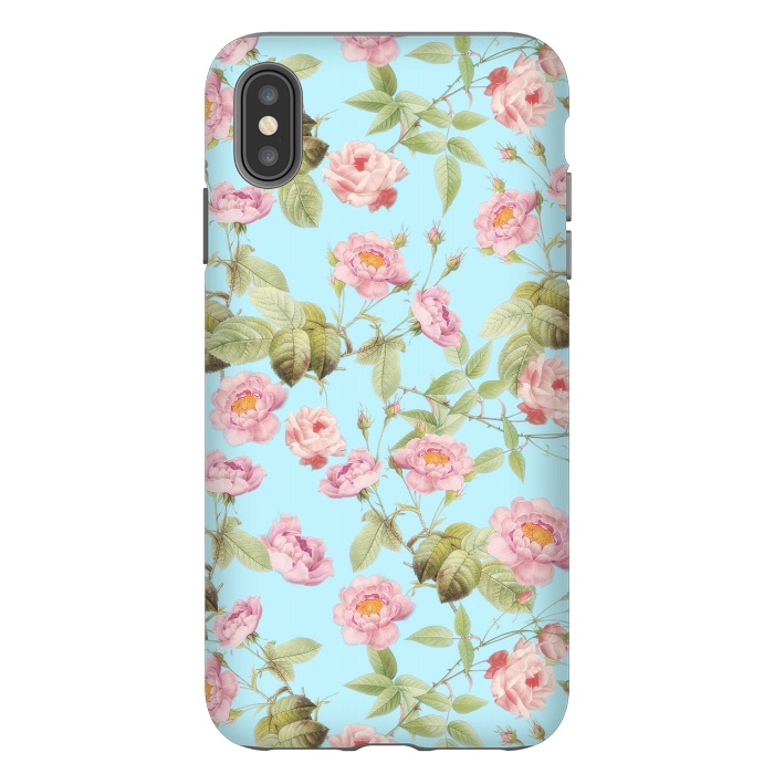 iPhone Xs Max StrongFit Pastel Teal and Pink Roses Pattern by  Utart