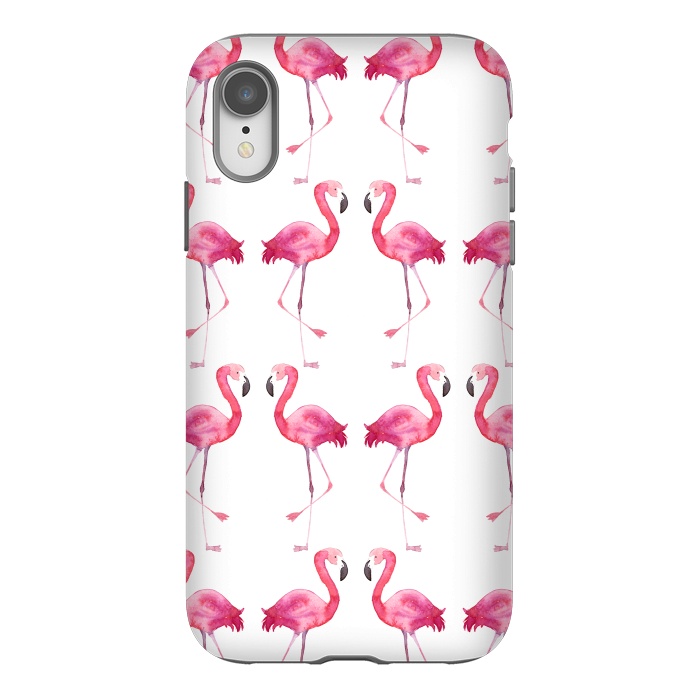 iPhone Xr StrongFit Pink Watercolor Flamingo Print by Becky Starsmore