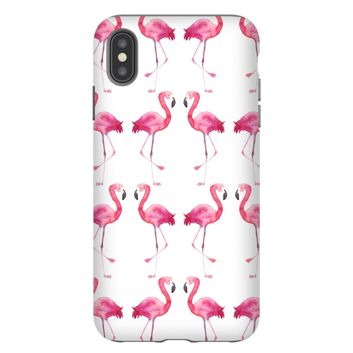 iPhone Xs Max StrongFit Pink Watercolor Flamingo Print by Becky Starsmore
