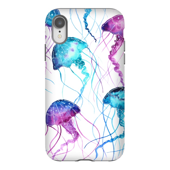 iPhone Xr StrongFit Watercolor Jellyfish Print by Becky Starsmore