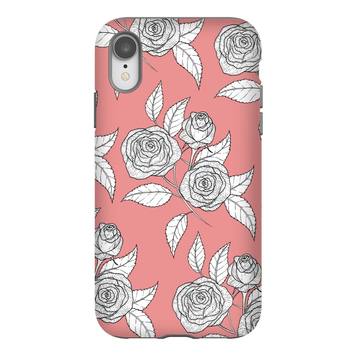 iPhone Xr StrongFit Dusky Pink Vintage Rose Print by Becky Starsmore