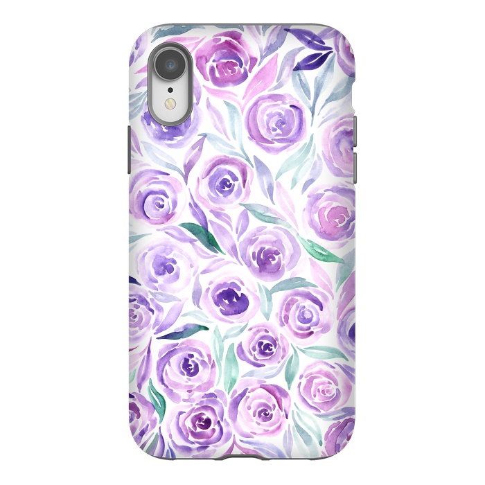 iPhone Xr StrongFit Purple Rose Floral Print by Becky Starsmore
