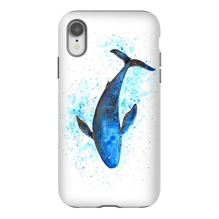 iPhone Xr StrongFit Watercolor Blue Whale Dive by Becky Starsmore