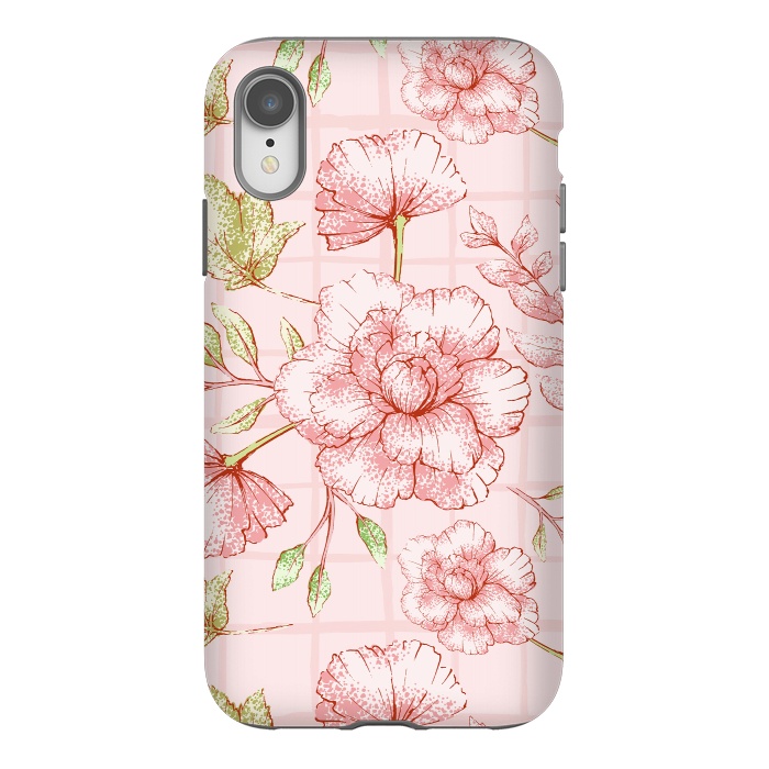 iPhone Xr StrongFit Modern pink Grid and Flower Pattern by  Utart