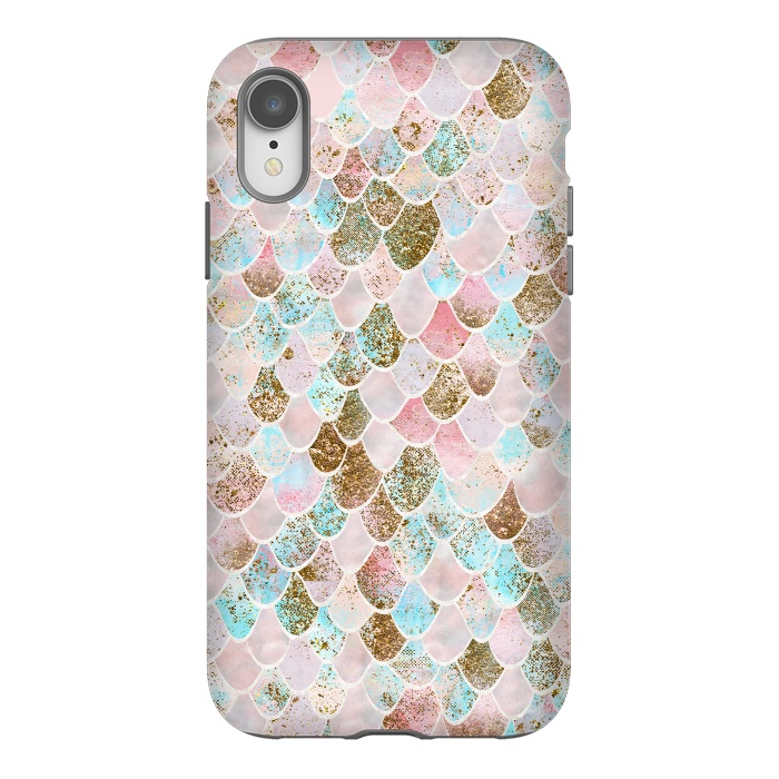 iPhone Xr StrongFit Wonky Watercolor Pink and Blue Mermaid Scales  by  Utart