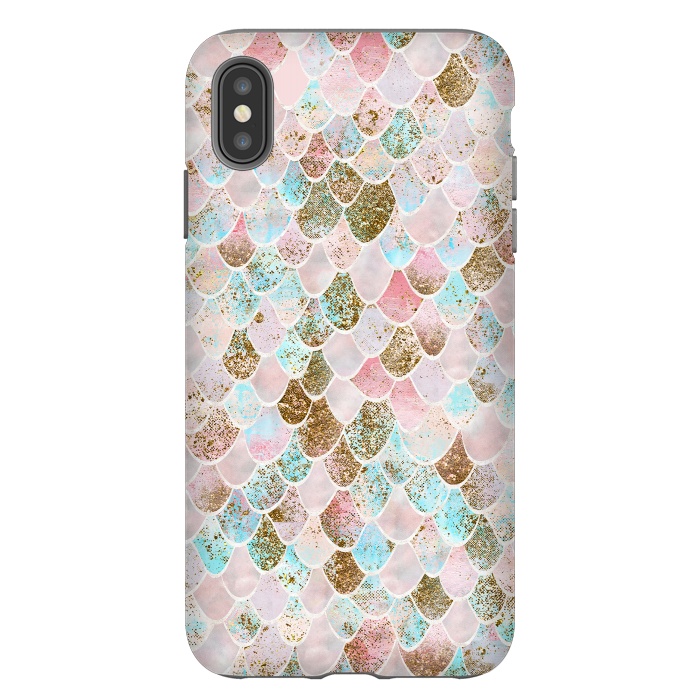 iPhone Xs Max StrongFit Wonky Watercolor Pink and Blue Mermaid Scales  by  Utart