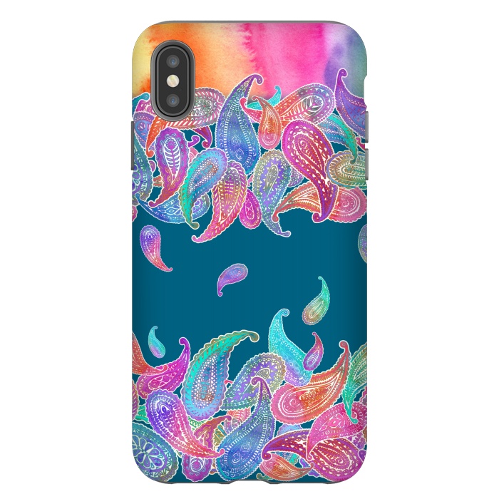 iPhone Xs Max StrongFit Rainbow Paisley Rain on Blue by Micklyn Le Feuvre