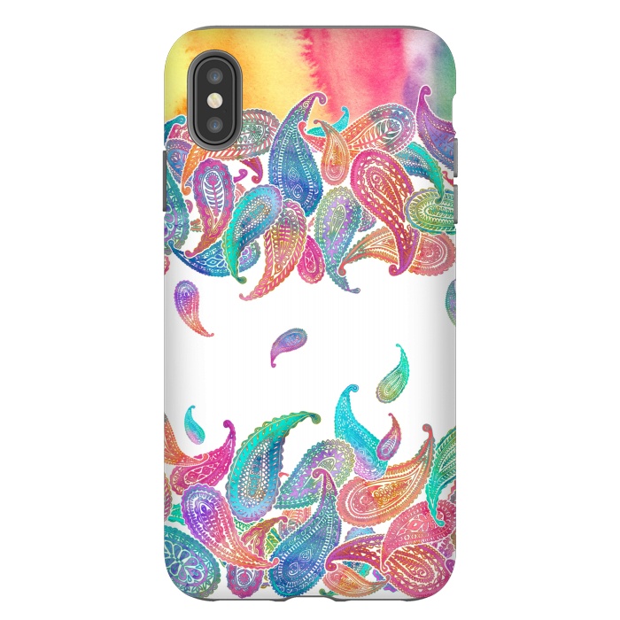 iPhone Xs Max StrongFit Rainbow Paisley Rain on White by Micklyn Le Feuvre