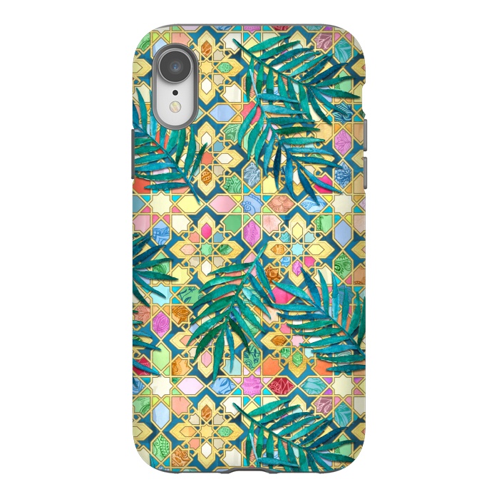 iPhone Xr StrongFit Gilded Moroccan Mosaic Tiles with Palm Leaves by Micklyn Le Feuvre