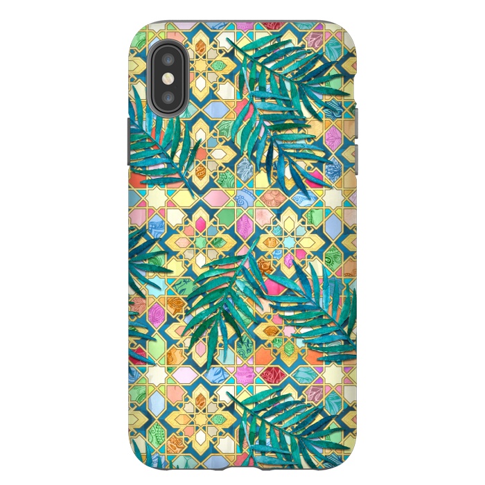 iPhone Xs Max StrongFit Gilded Moroccan Mosaic Tiles with Palm Leaves by Micklyn Le Feuvre