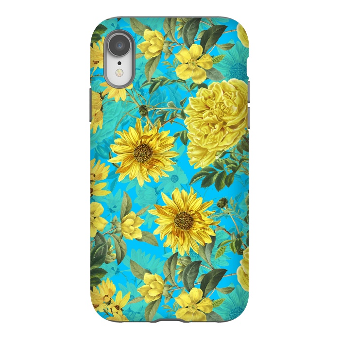 iPhone Xr StrongFit Sunflowers and Yellow Roses on Teal Pattern by  Utart