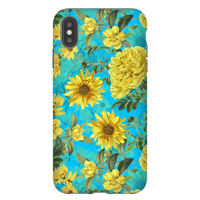 iPhone Xs Max StrongFit Sunflowers and Yellow Roses on Teal Pattern by  Utart