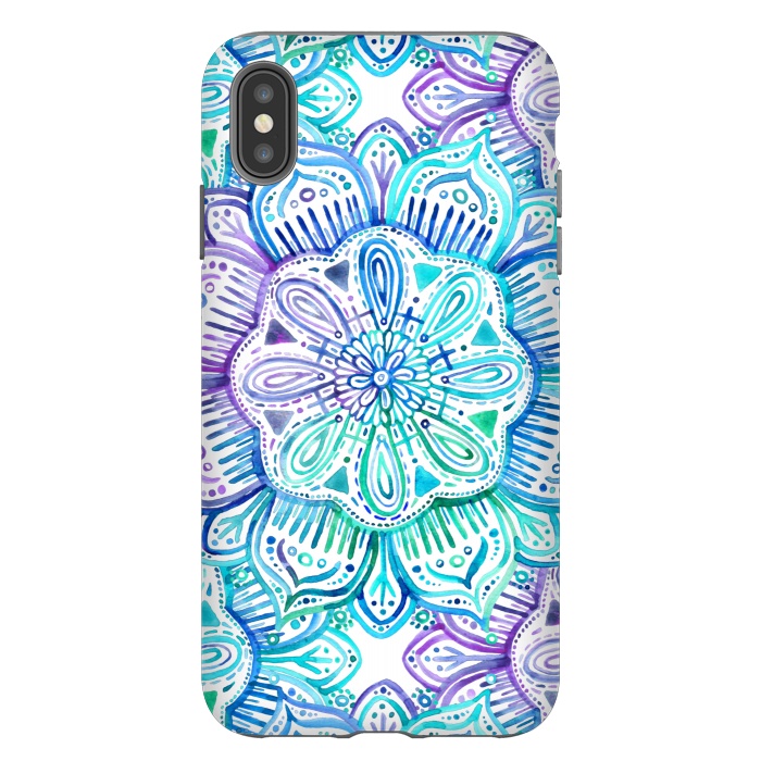 iPhone Xs Max StrongFit Iridescent Aqua and Purple Watercolor Mandala by Micklyn Le Feuvre