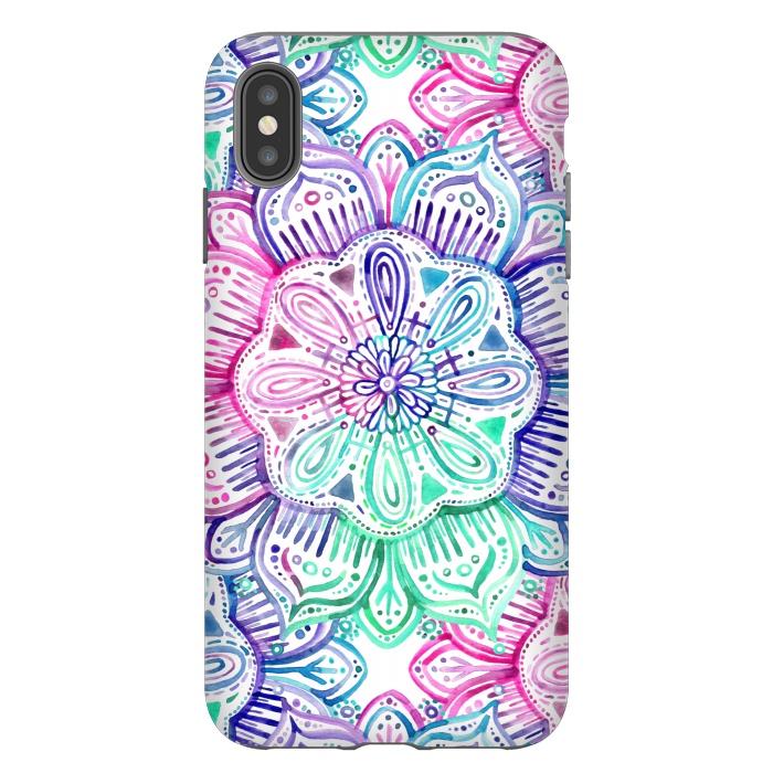 iPhone Xs Max StrongFit Watercolor Mandala in Mint, Magenta and Purple by Micklyn Le Feuvre