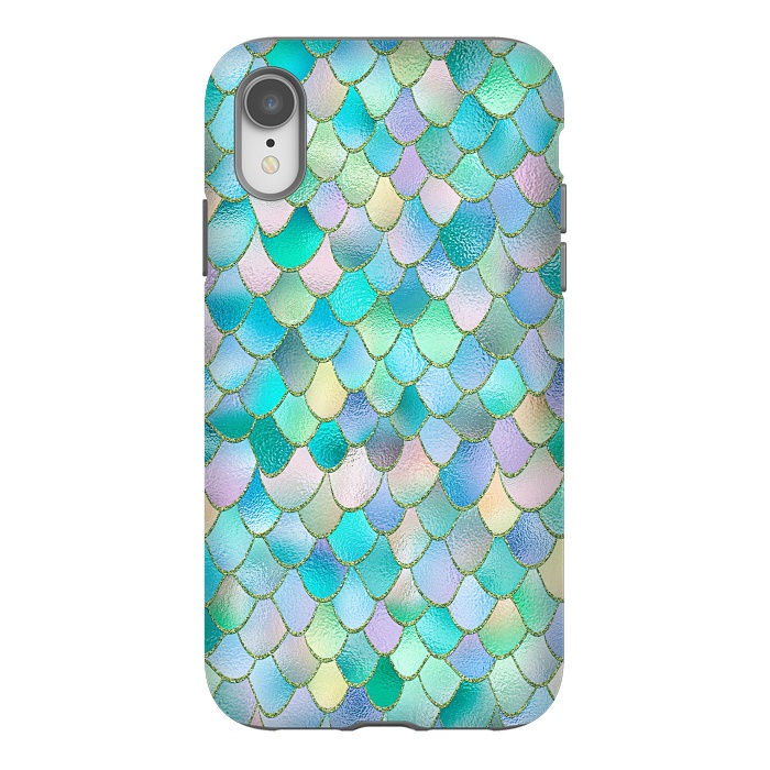 iPhone Xr StrongFit Teal and Green Wonky Metal Mermaid Scales by  Utart