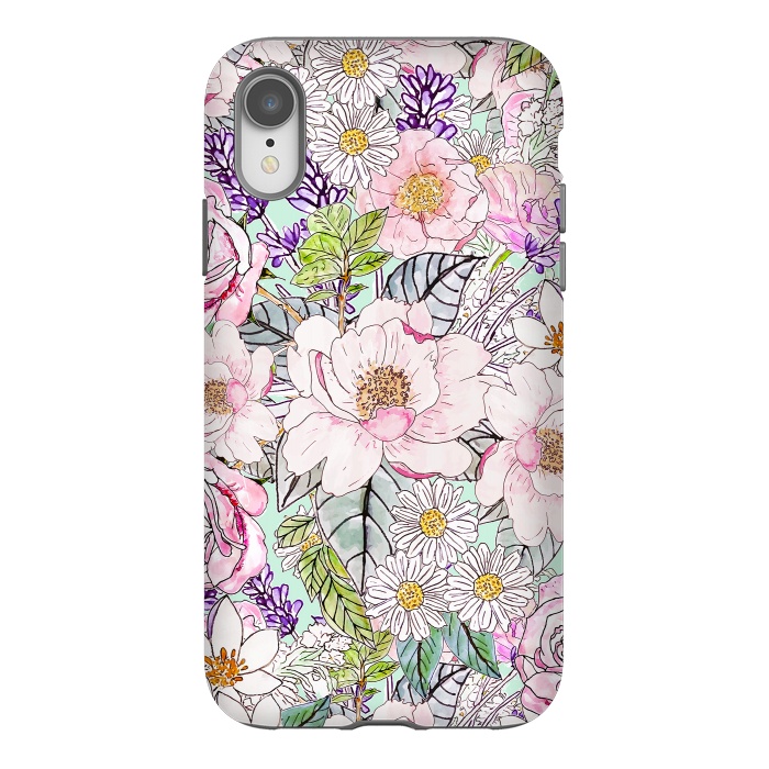 iPhone Xr StrongFit Watercolor garden peonies floral hand paint  by InovArts