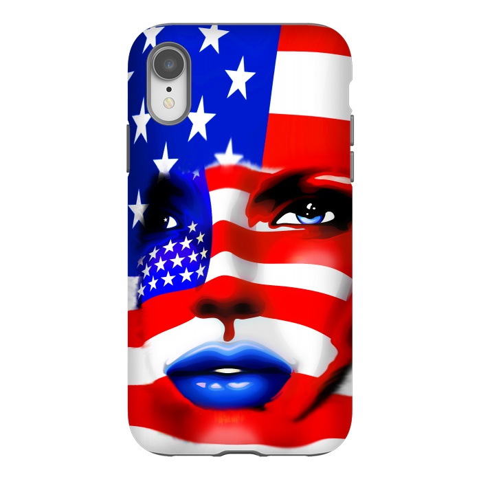 iPhone Xr StrongFit Usa Flag on Beatiful Girl's Face by BluedarkArt