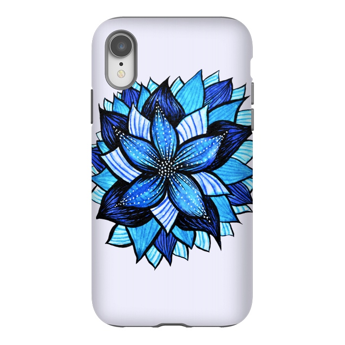 iPhone Xr StrongFit Beautiful Abstract Hand Drawn Zentangle Blue Flower by Boriana Giormova
