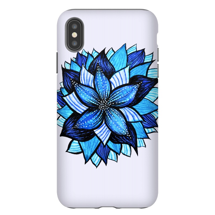 iPhone Xs Max StrongFit Beautiful Abstract Hand Drawn Zentangle Blue Flower by Boriana Giormova