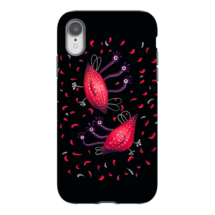 iPhone Xr StrongFit Cute Funny Red Three Eyed Cartoon Aliens by Boriana Giormova