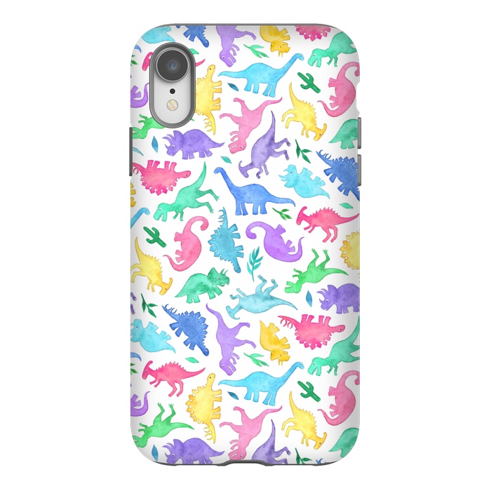 iPhone Xr StrongFit Ditsy Dinos in Bright Pastels on White by Micklyn Le Feuvre