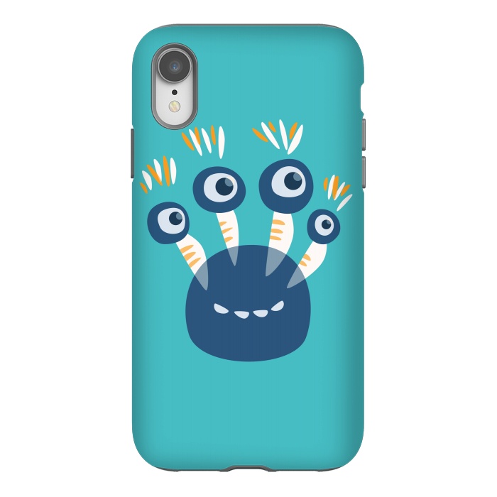 iPhone Xr StrongFit Cute Blue Cartoon Monster With Four Eyes by Boriana Giormova