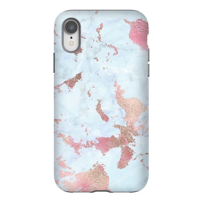 iPhone Xr StrongFit Rose Gold Metal Foil on Light Blue Marble by  Utart