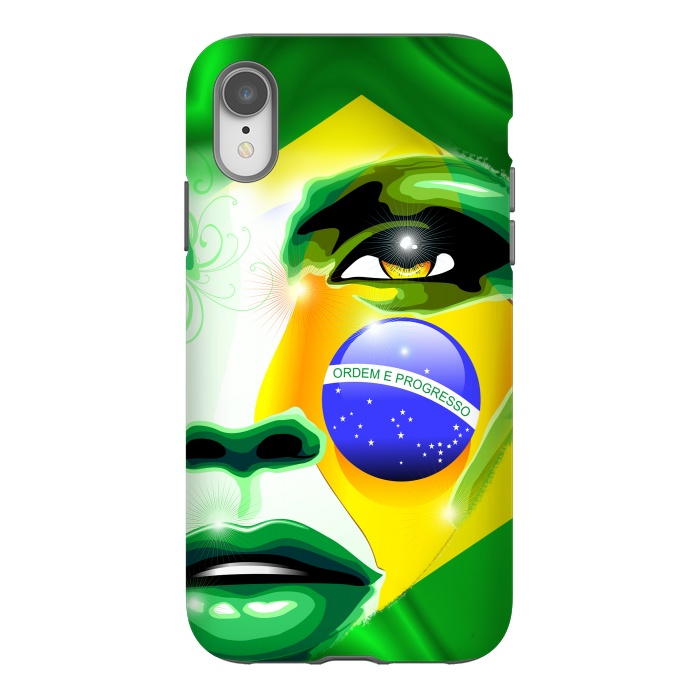 iPhone Xr StrongFit Brazil Flag Colors on Beautiful Girl Portrait by BluedarkArt