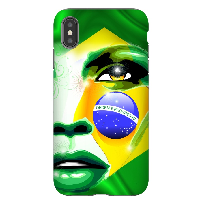 iPhone Xs Max StrongFit Brazil Flag Colors on Beautiful Girl Portrait by BluedarkArt
