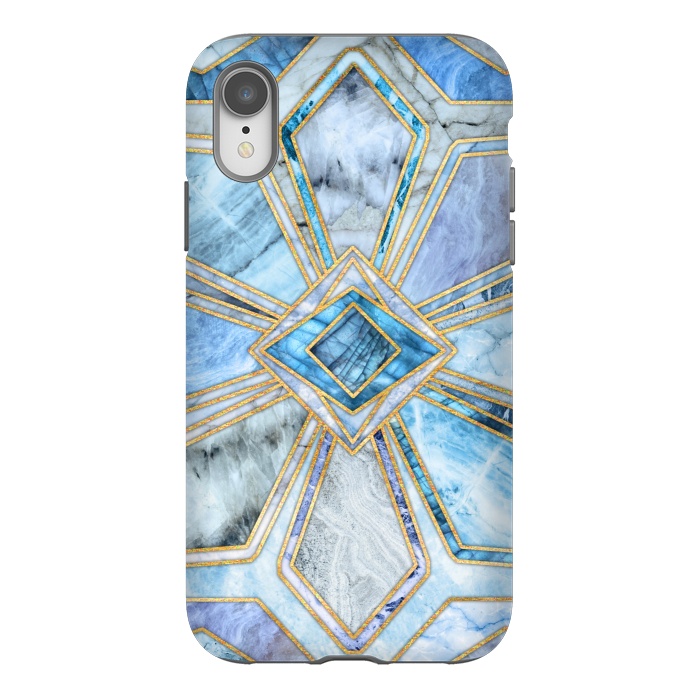 iPhone Xr StrongFit Geometric Gilded Stone Tiles in Soft Blues by Micklyn Le Feuvre