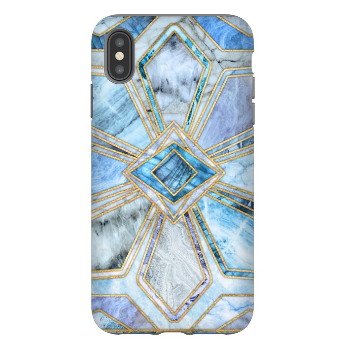 iPhone Xs Max StrongFit Geometric Gilded Stone Tiles in Soft Blues by Micklyn Le Feuvre