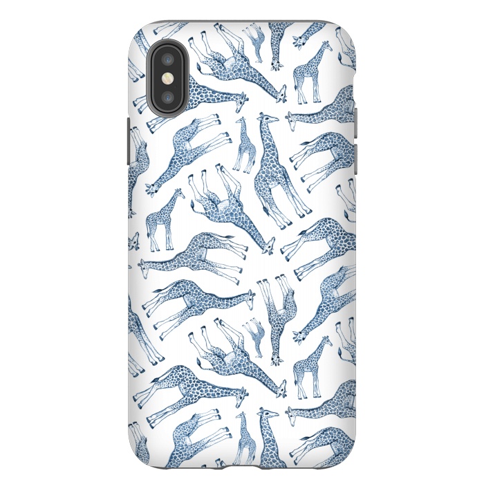 iPhone Xs Max StrongFit Little Giraffes in Monochrome Blue and White by Micklyn Le Feuvre