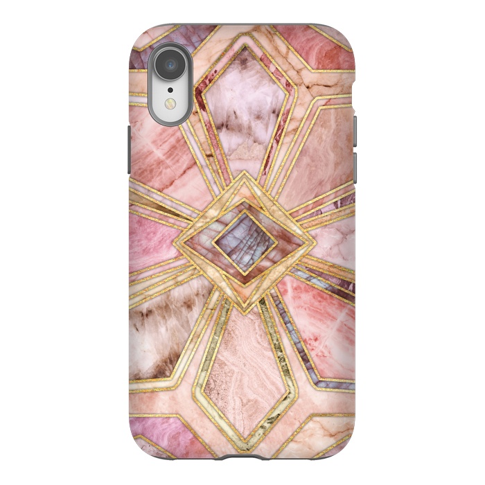iPhone Xr StrongFit Geometric Gilded Stone Tiles in Blush Pink, Peach and Coral by Micklyn Le Feuvre