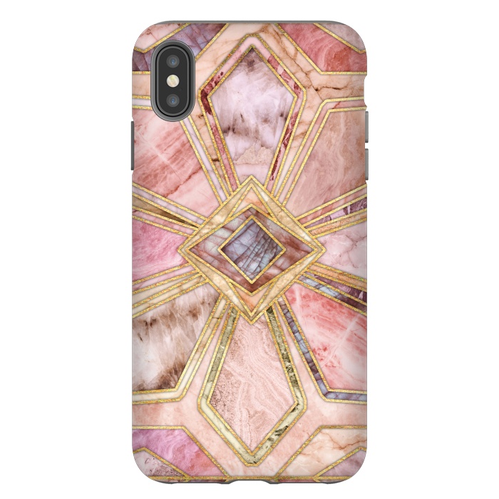 iPhone Xs Max StrongFit Geometric Gilded Stone Tiles in Blush Pink, Peach and Coral by Micklyn Le Feuvre