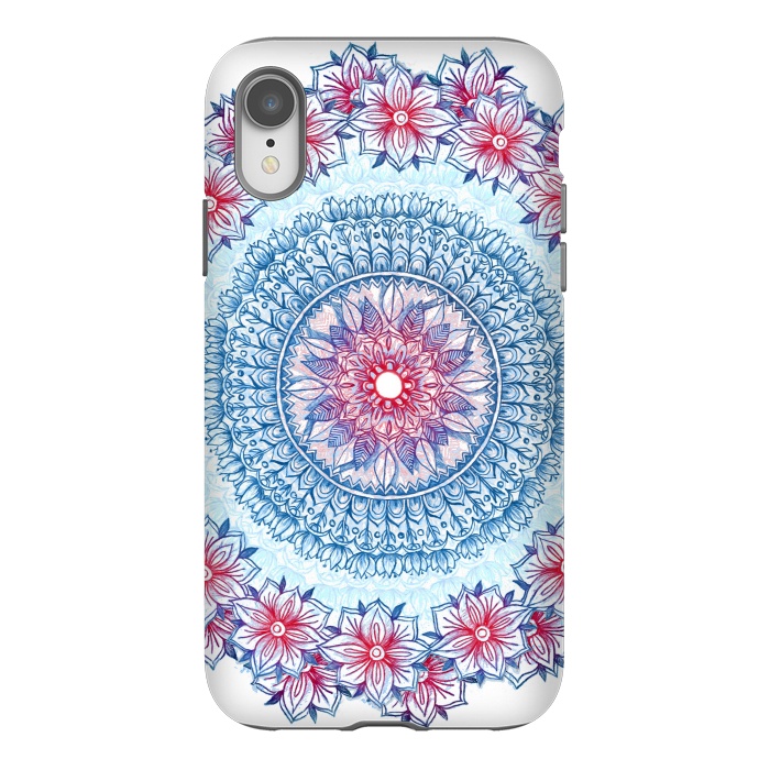 iPhone Xr StrongFit Red, White and Blue Floral Mandala by Micklyn Le Feuvre