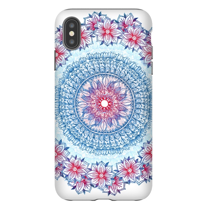 iPhone Xs Max StrongFit Red, White and Blue Floral Mandala by Micklyn Le Feuvre