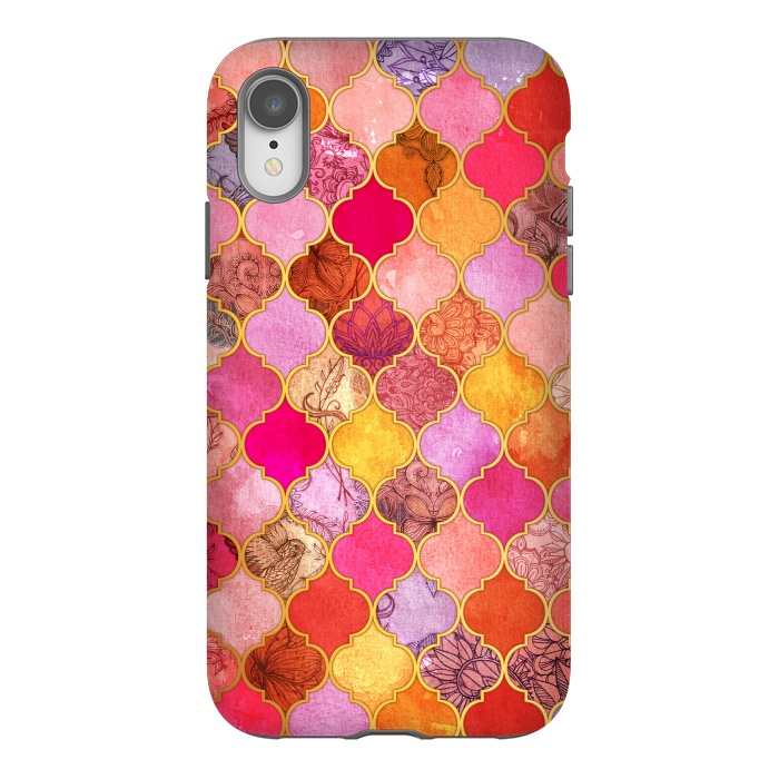 iPhone Xr StrongFit Hot Pink, Gold, Tangerine & Taupe Decorative Moroccan Tile Pattern by Micklyn Le Feuvre