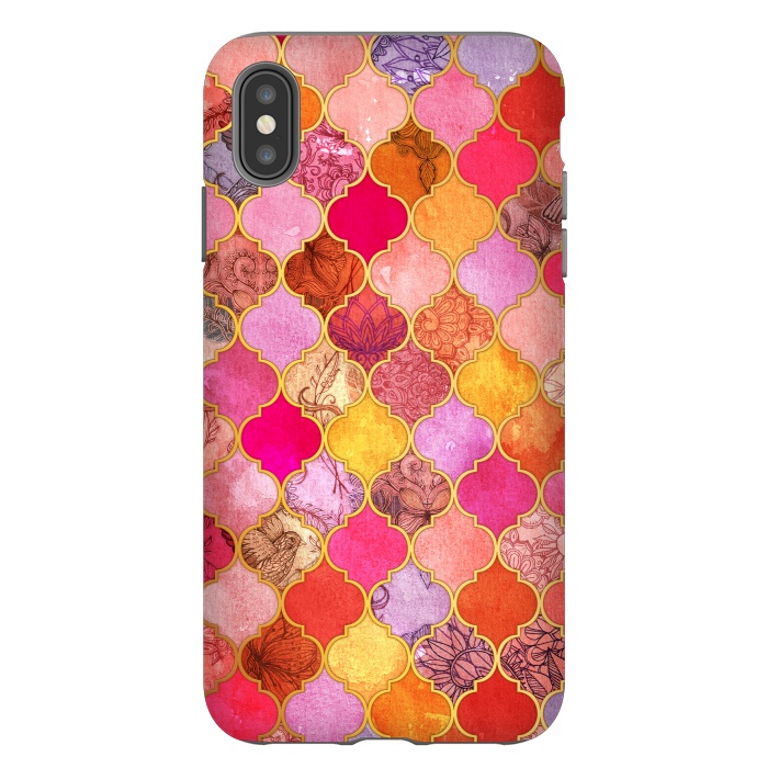 iPhone Xs Max StrongFit Hot Pink, Gold, Tangerine & Taupe Decorative Moroccan Tile Pattern by Micklyn Le Feuvre
