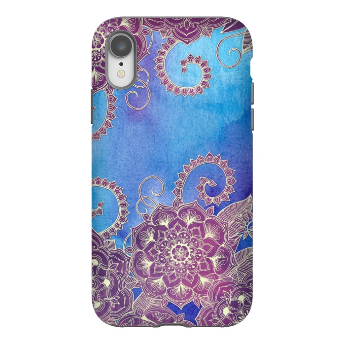 iPhone Xr StrongFit Magnolia & Magenta Floral on Watercolor by Micklyn Le Feuvre