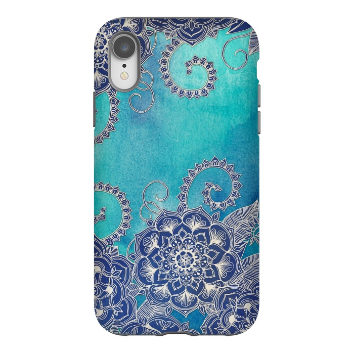 iPhone Xr StrongFit Mermaid's Garden - Navy & Teal Floral on Watercolor by Micklyn Le Feuvre