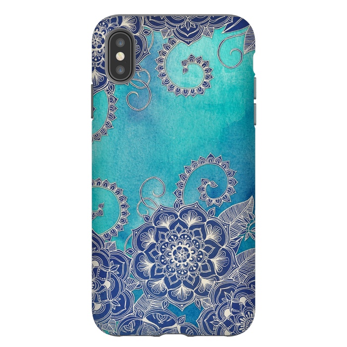 iPhone Xs Max StrongFit Mermaid's Garden - Navy & Teal Floral on Watercolor by Micklyn Le Feuvre